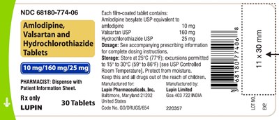 3ff6361b-7097-4132-afb9-316d1e55c6a1-12.jpg Amlodipine, Valsartan and Hydrochlorothiazide TabletsRx Only10 mg/160 mg/25 mgNDC 68180-774-06 30 Tablets - 3ff6361b 7097 4132 afb9 316d1e55c6a1 12