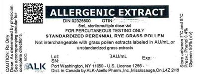 standardized-grasses-1a.jpg PRINCIPAL DISPLAY PANELALLERGENIC EXTRACT5mL sterile multiple dose vialFOR PERCUTANEOUS TESTING ONLYSTANDARDIZED PERENNIAL RYE GRASS POLLEN - standardized grasses 1a