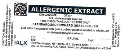 standardized-grasses-1d.jpg PRINCIPAL DISPLAY PANELALLERGENIC EXTRACT5mL sterile multiple dose vialFOR PERCUTANEOUS TESTING ONLYSTANDARDIZED ORCHARD GRASS POLLEN - standardized grasses 1d