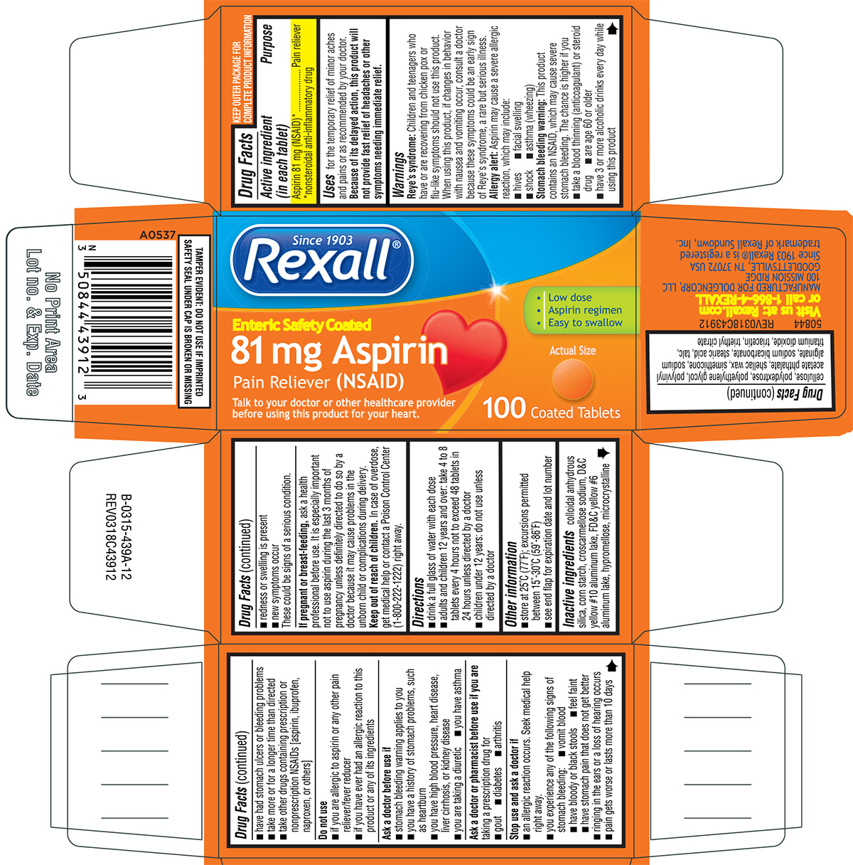 NDC 55910438 Aspirin Tablet, Delayed Release Oral