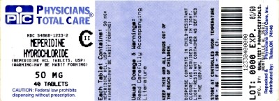 This Is An Image Of The Label For Meperidine Hydrochloride Tablets, Usp 50 mg (1233)