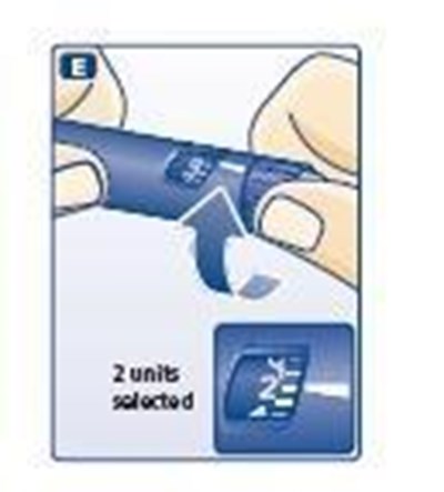 E (Giving the airshot before each injection- Turn the dose selector to select 2 units)