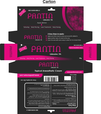 Ndc 81959-0001-3 Max Stregth Fast Acting  Pantin  Lidocaine 5%  Topical Aneasthetic Cream  Tattooing- Body Piercing-laser Treatment-body Waxing  30g (Pantin 30gm Carton.)