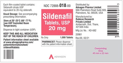 sildenafil-tablets-usp-20mg-1000-label.jpg PRINCIPAL DISPLAY PANEL - 20 mg Tablet Bottle Label - sildenafil tablets usp 20mg 1000 label