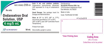 ondansetron-fig1.jpg PACKAGE LABEL-PRINCIPAL DISPLAY PANEL - 4 mg/5 mL (50 mL Bottle) - ondansetron fig1