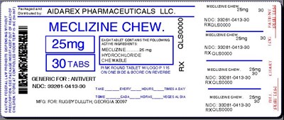 IMAGE LABEL - meclizine hcl 25mg chew tab for rugby 1