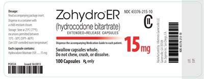 zohydro-extended-release-capsules-4.jpg NDC 43376-215-10 CII Zohydro ER (hydrocodone bitartrate) Extended-Release Capsules 15 mg 100 Capsules Rx Only - zohydro extended release capsules 4