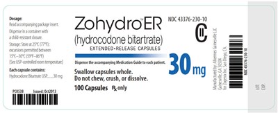 zohydro-extended-release-capsules-6.jpg NDC 43376-230-10 CII Zohydro ER (hydrocodone bitartrate) Extended-Release Capsules 30 mg 100 Capsules Rx Only - zohydro extended release capsules 6