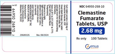 PRINCIPAL DISPLAY PANEL - 2.68 mg Tablet Bottle Label - clemastine 02