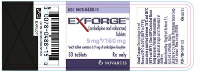 PRINCIPAL DISPLAY PANEL							NDC 0078-0488-15							EXFORGE®							(amlodipine and valsartan)							Tablets							5 mg*/160 mg							*each tablet contains 6.9 mg of amlodipine besylate							30 tablets							Rx only							NOVARTIS - exforge 07