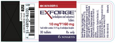 PRINCIPAL DISPLAY PANEL							NDC 0078-0489-15							EXFORGE®							(amlodipine and valsartan)							Tablets							10 mg*/160 mg							*each tablet contains 13.9 mg of amlodipine besylate							30 tablets							Rx only							NOVARTIS - exforge 08
