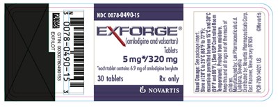 PRINCIPAL DISPLAY PANEL							NDC 0078-0490-15							EXFORGE®							(amlodipine and valsartan)							Tablets							5 mg*/320 mg							*each tablet contains 6.9 mg of amlodipine besylate							30 tablets							Rx only							NOVARTIS - exforge 09