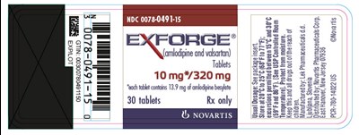 PRINCIPAL DISPLAY PANEL							NDC 0078-0491-15							EXFORGE®							(amlodipine and valsartan)							Tablets							10 mg*/320 mg							*each tablet contains 13.9 mg of amlodipine besylate							30 tablets							Rx only							NOVARTIS - exforge 10