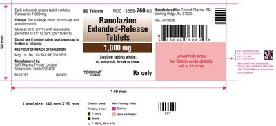 Ranolazine Extended-release Tablets 1000 mg (NDC 13668-760-60)