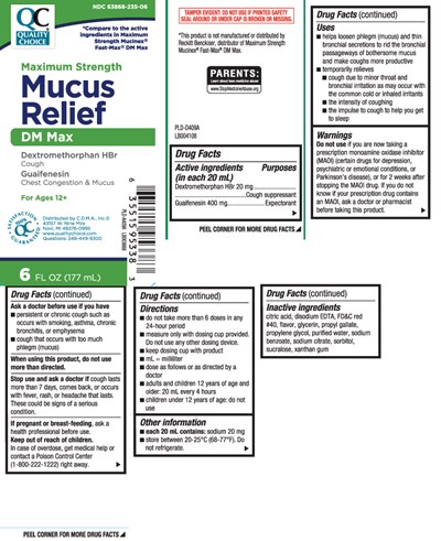 Dextromethorphan Hbr 20 mg, Guaifenesin 400 mg (Mucus Relief Dm Maximum Strength Liquid 1)