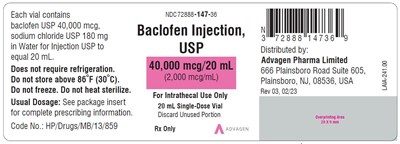 Baclofen Injection 2,000 Mcg Per mL (NDC 72888-147-36)
