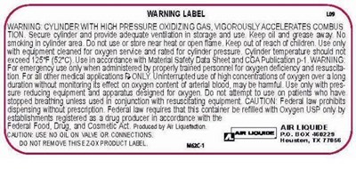 Oxygen Warnings Label (M62c 1)