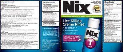 Principal Display Panel Nix® Lice Killing Creme Rinseincludes 1 Bottle Plus 1 Nit Combnet Wt 2 Fl Oz (59 mL) (Nix Creme Rinse   63736 030 01)