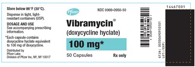 vibramycin-07.jpg PRINCIPAL DISPLAY PANEL - 100 mg Capsule Bottle Label - vibramycin 07