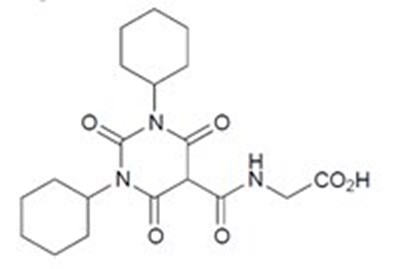 N [(1,3 dicyclohexylhexahydro-2,4,6-trioxopyrimidin-5-yl) carbonyl]glycine chemical structure - jesduvroq spl graphic 01