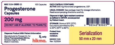 progesterone-capsules-0c.jpg NDC 0054-0830-25ProgesteroneCapsules200 mgDO NOT USE IF ALLERGIC TO PEANUTS100 Capsules - progesterone capsules 0c