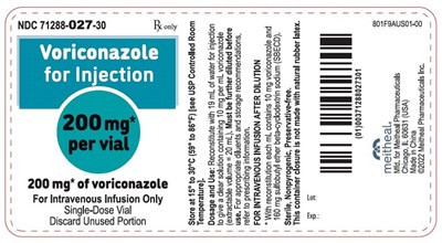 Iprincipal Display Panel – Voriconazole For Injection, 200 mg Container Label (Vor01 0003 03 V3)