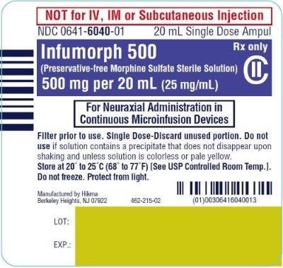 Infumorph 500 (preservative-free Morphine Sulfate Solution) Cii 500 mg/20 mL (25 mg/ml) 20 mL Ampul Ampul Label (Infumorph 5)