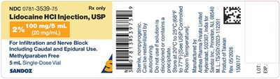 "image Description" (Sandoz Lido 100mg 5ml Con Lab)