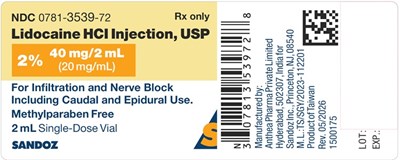 "image Description" (Sandoz Lido 40mg 2ml Con Lab)