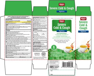 Winco Foods Severe Cold &amp; Cough Nighttime  Honey Lemon Infused With Chamomile &amp; White Tea Flavors 6 Packets (Image 01)