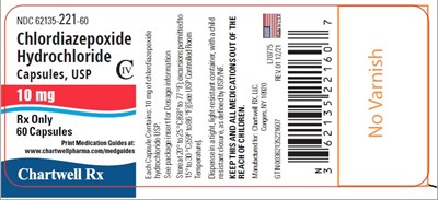chlordiazepoxide-hcl-capsules-10mg-60s.jpg Chlordiazepoxide Hydrochloride 10mg - NDC 62135-221-60 - 60 Capsules Label - chlordiazepoxide hcl capsules 10mg 60s