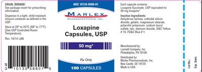 loxapine-tablet-05.jpg PRINCIPAL DISPLAY PANEL NDC 10135-0588-01MarlexLoxapineCapsules,USP50 mgRx Only100 Capsules - loxapine tablet 05