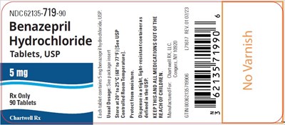 benazepril-hcl-tablets-5mg-label.jpg Benazepril Hydrochloride Tablets USP, 5 mg NDC 62135-719-90 - 90's Bottle - benazepril hcl tablets 5mg label