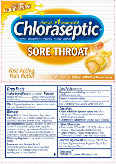 chloraseptic-cherry-honey-lemon-and-citrus-lozenge-03.jpg PRINCIPAL DISPLAY PANELChloraseptic® SORE THROAT 18 lozenges | Honey Lemon with real honey - chloraseptic cherry honey lemon and citrus lozenge 03