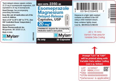 Esomeprazole Magnesium Delayed-release Capsules, Usp 20 mg Bottle Label (Image 06)