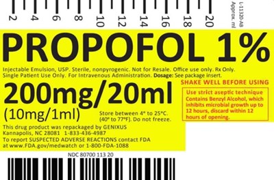 Propofol 1% 200mg/20ml (Propofol 20ml Genixus)
