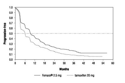 Figure 2  Kaplan-Meier Estimates of Time to Progression (Tamoxifen Study) - femara 03