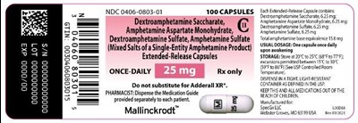 mixed-salts-of-a-single-entity-amphetamine-product-4.jpg PRINCIPAL DISPLAY PANEL - 25 mg Capsule Bottle Label - mixed salts of a single entity amphetamine product 4