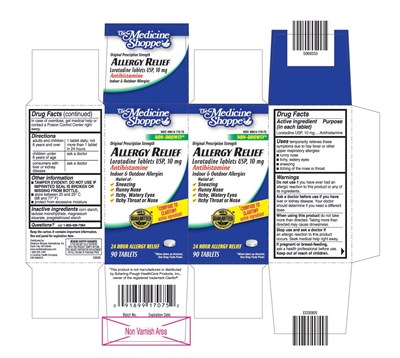 Lora3.jpg This is the 90 count bottle carton label for Loratadine Medicine Shoppe. - Lora3