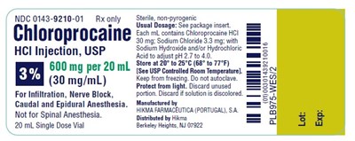 Chloroprocaine HCl Injection, USP 2% 400 mg/20 ml carton label - chloroprocaine hcl injection usp 3