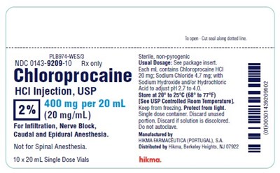 Chloroprocaine HCl Injection, USP 3% 600 mg/20 mL vial label - chloroprocaine hcl injection usp 4