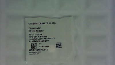 Dimenhydrinate 50 mg Tablet Label (6918920511)