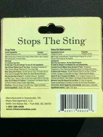 Package Label Monograph - Stops the Sting Monograph small