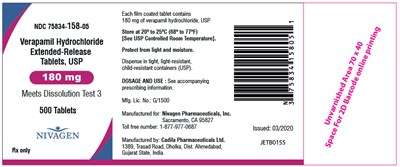 verapamil-02.jpg PRINCIPAL DISPLAY PANEL - 180 mg Tablet Bottle Label - verapamil 02