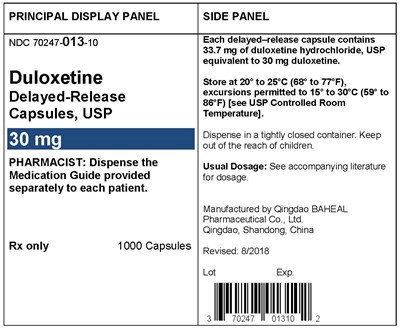 label-30mg-1000capsules.jpg PACKAGE LABEL- Duloxetine Delayed-Release Capsules 30 mg, bottle of 1000 - label 30mg 1000capsules