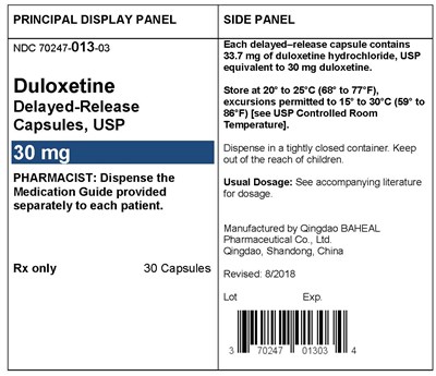 label-30mg-30c.jpg PACKAGE LABEL- Duloxetine Delayed-Release Capsules 30 mg, bottle of 30 - label 30mg 30c