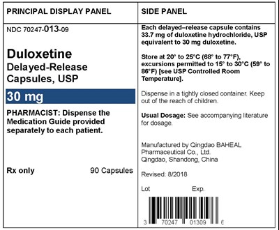 label-30mg-90capsules.jpg PACKAGE LABEL- Duloxetine Delayed-Release Capsules 30 mg, bottle of 90 - label 30mg 90capsules