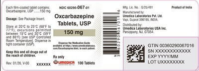 Image Description (Oxcarbazepine Tabs Usp 150mg 100s Bottle Label)