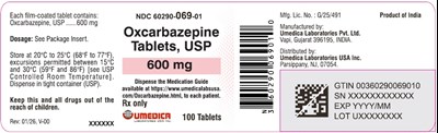 Image Description (Oxcarbazepine Tabs Usp 600mg 100s Bottle Label)