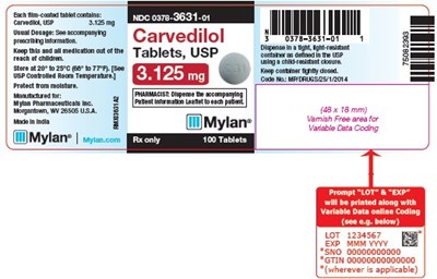 Carvedilol Tablets, USP 3.125 mg Bottle Label - image 01